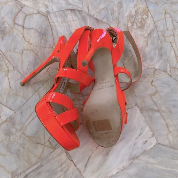Jimmy Choo Gorgeous Sandals Women's Platform Sandal Shoes Orange Pink Sz 36 US 6
