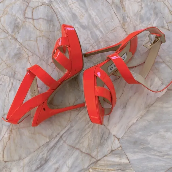 Jimmy Choo Gorgeous Sandals Women's Platform Sandal Shoes Orange Pink Sz 36 US 6