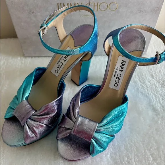 Jimmy Choo Heloise Ombre Ankle-Strap Glam Platform Sandals 7.5 Limited Edition