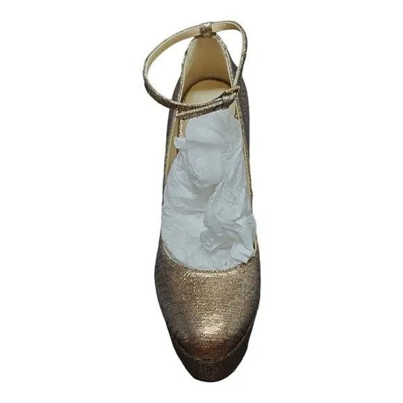 Jimmy Choo Klerise Gold Metallic 150mm Platform Ankle-Wrap Pumps Sz 40 /10B EUC