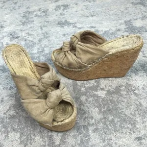 Jimmy Choo Priory Suede Twist Knot Slide Platform Wedge Sandals Beige