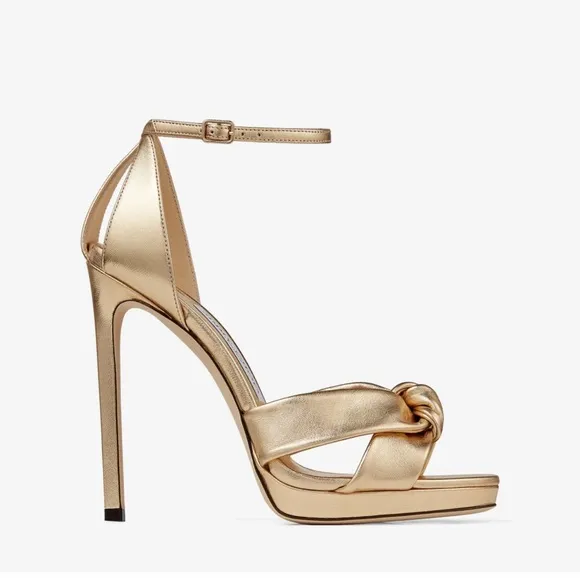 Jimmy Choo Rosie 120 Gold Metallic Nappa Platform Sandals size 37.5