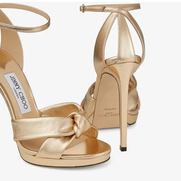 Jimmy Choo Rosie 120 Gold Metallic Nappa Platform Sandals size 37.5