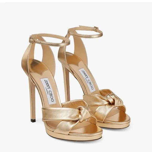 Jimmy Choo Rosie 120 Gold Metallic Nappa Platform Sandals size 37.5