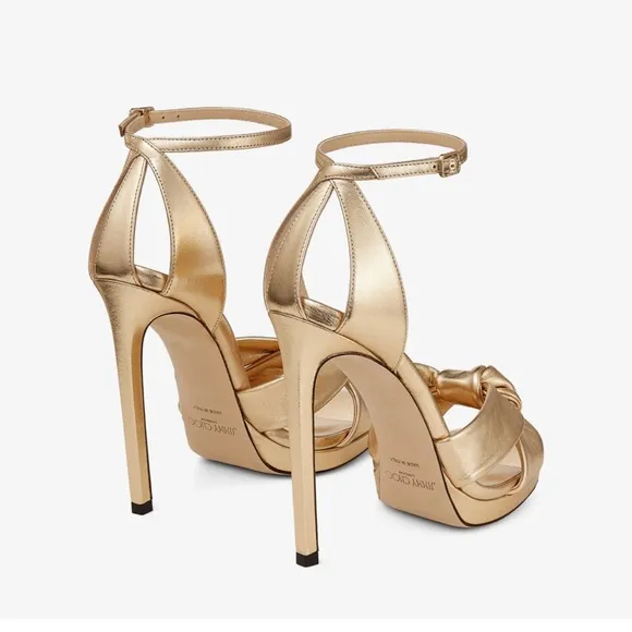 Jimmy Choo Rosie 120 Gold Metallic Nappa Platform Sandals size 37.5