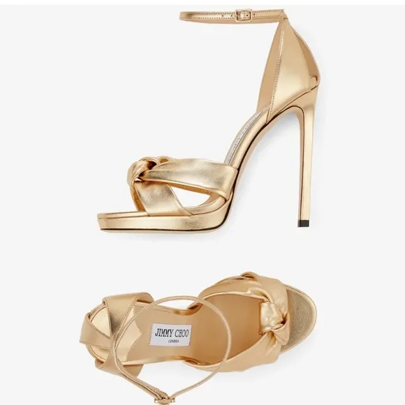 Jimmy Choo Rosie 120 Gold Metallic Nappa Platform Sandals size 37.5