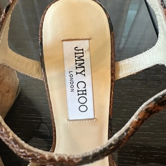 Jimmy Choo snake print  Leather Wedge Espadrilles Platform Sandals NWOB. 38.5