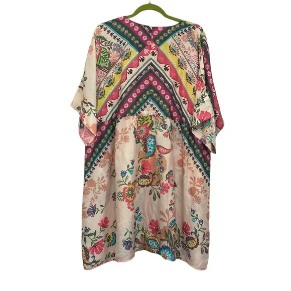 Johnny Was LAKSHMI OLLIE Boho Mixed Print Multi color Silk TUNIC DRESS Size S