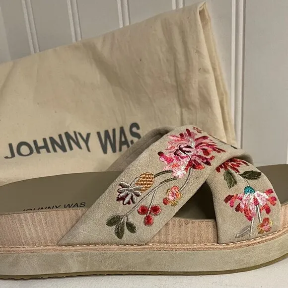 Johnny Was Viviana X Band Suede Slip On Sandal Boho Chic JWS3222 Size 8
