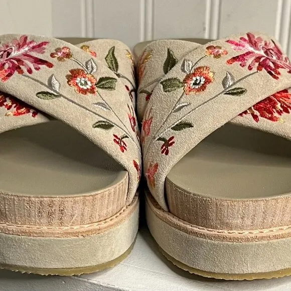 Johnny Was Viviana X Band Suede Slip On Sandal Boho Chic JWS3222 Size 8