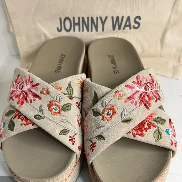 Johnny Was Viviana X Band Suede Slip On Sandal Boho Chic JWS3222 Size 8