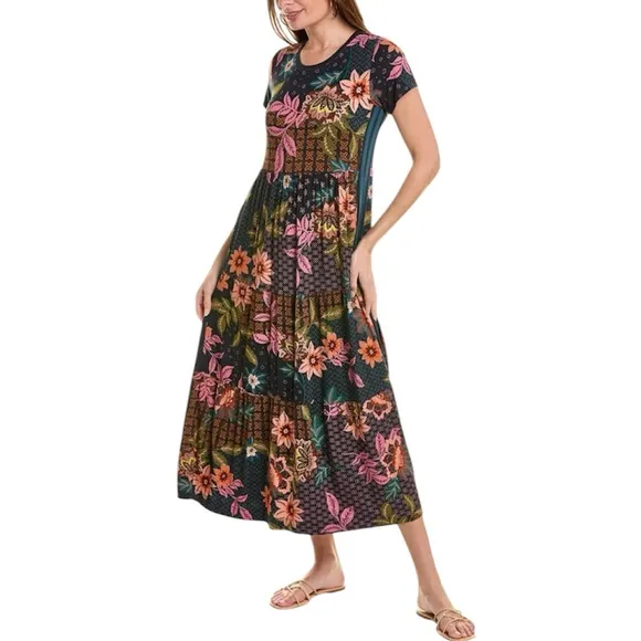 Johnny Was Women’s Delfino Tiered Cap Sleeve Maxi Dress Boho Chic Size 3X NEW
