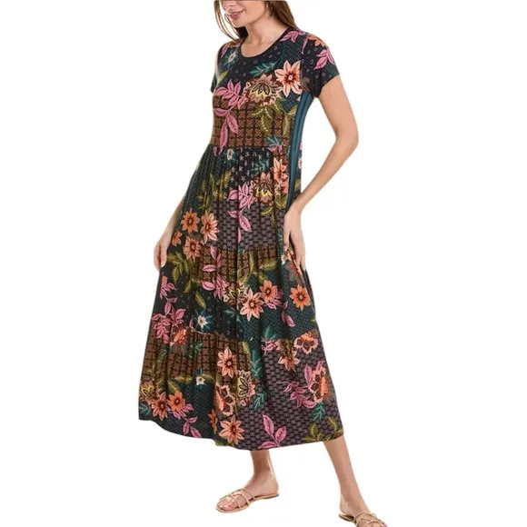 Johnny Was Women’s Delfino Tiered Cap Sleeve Maxi Dress Boho Chic Size 3X NEW