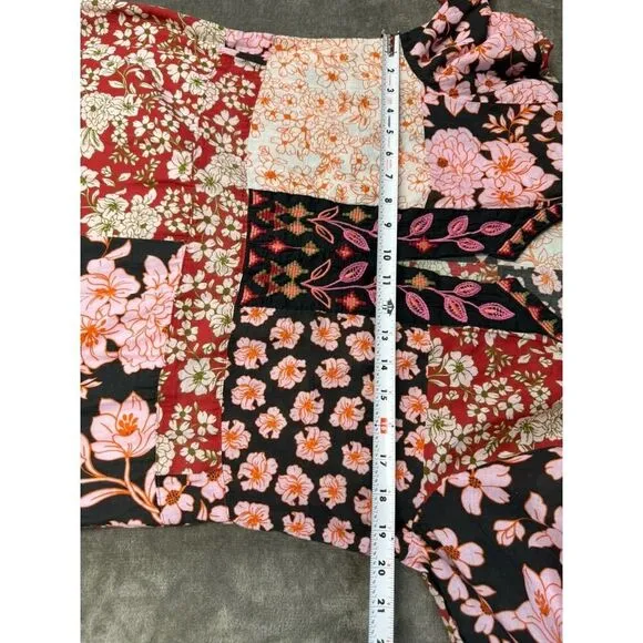 Johnny Was FLORA TIE BACK DRESS Patchwork Floral Multicolor Cotton sz M