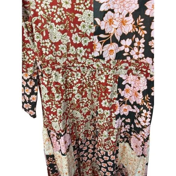 Johnny Was FLORA TIE BACK DRESS Patchwork Floral Multicolor Cotton sz M