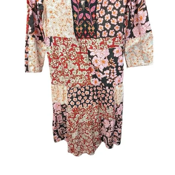 Johnny Was FLORA TIE BACK DRESS Patchwork Floral Multicolor Cotton sz M