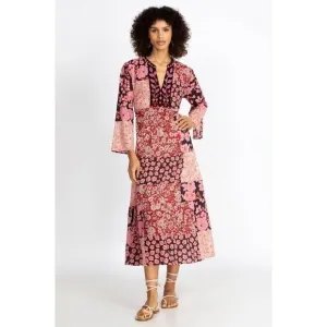 Johnny Was FLORA TIE BACK DRESS Patchwork Floral Multicolor Cotton sz M