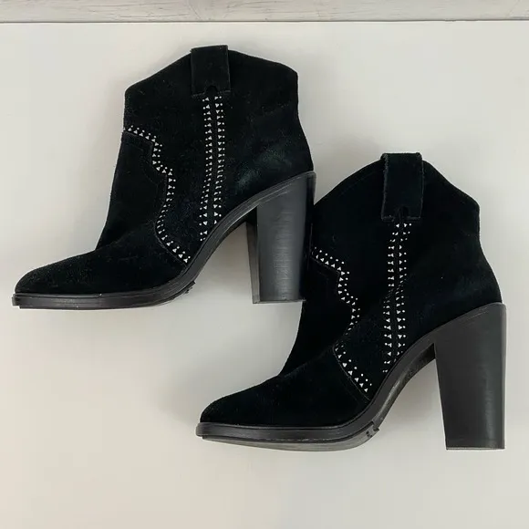Joie Monte Black Suede Studded Western Ankle Boots Size 7.5