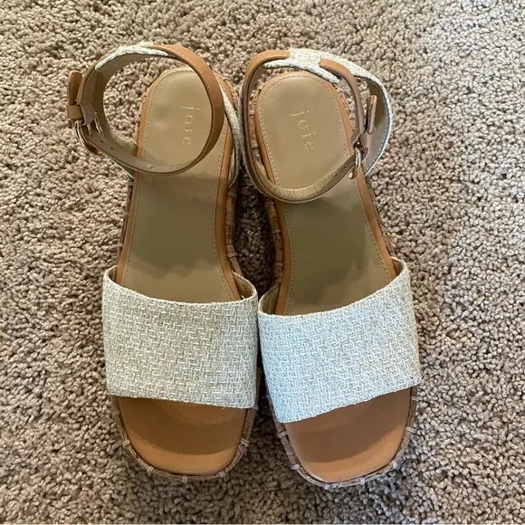 Joie Romanna Platform Sandals Woven Natural Tan Size 10