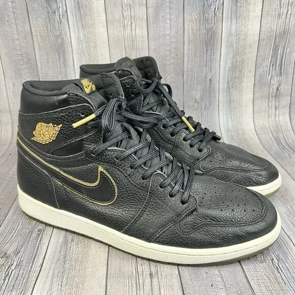 Jordan 1 Retro High OG City of Flight Shoes Men's Size 12 Black/ Gold 555088-031