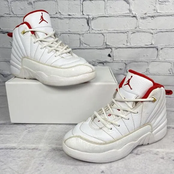 Jordan 12 XII Retro FIBA White University Red 151186-107‎ Youth Size 1Y Sneakers