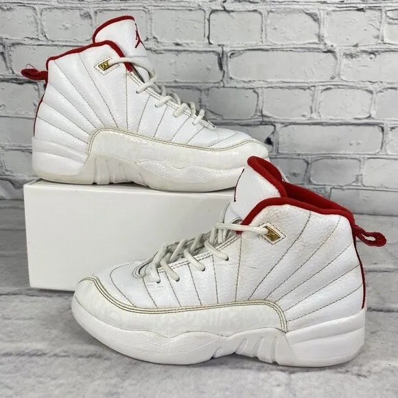 Jordan 12 XII Retro FIBA White University Red 151186-107‎ Youth Size 1Y Sneakers
