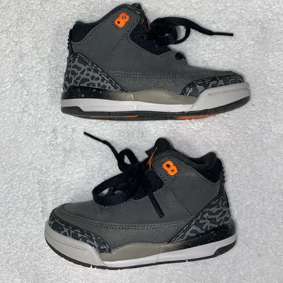 Jordan 3 Retro Black Gray Orange Kids Athletic Shoes BQ5374-003 *Size 6c