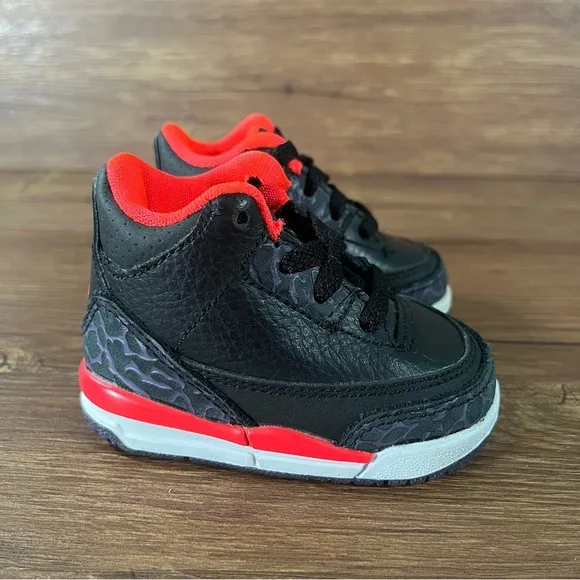 Jordan 3 Retro TD ‘Crimson’ Leather Sneakers Shoes Size 2C
