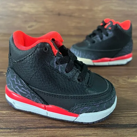 Jordan 3 Retro TD ‘Crimson’ Leather Sneakers Shoes Size 2C
