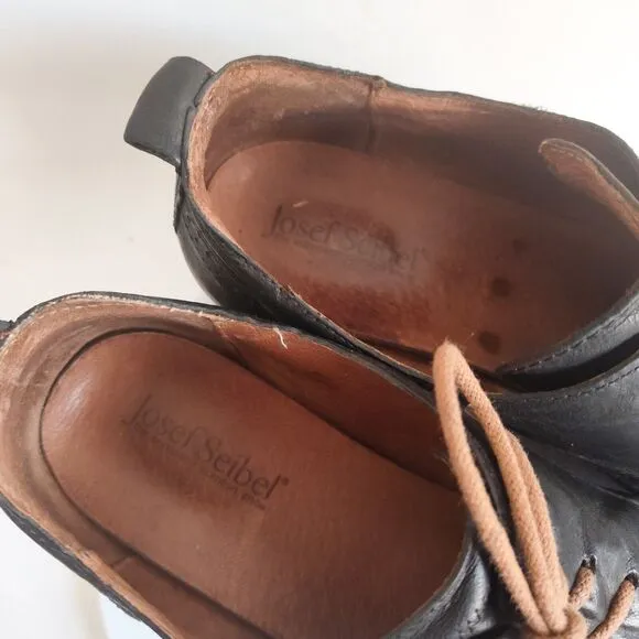 Josef Seibel Black Leather Wingtip Oxford Shoes Womens 9.5 / 41 Lace Up Academia