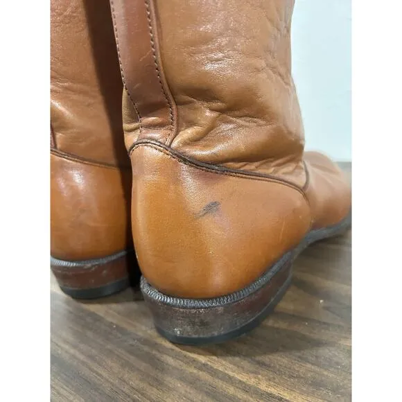 JS Justin Mens 8.5D Leather Cowboy Western Boots Cognac Brown 50012 Vintage