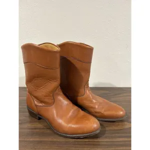 JS Justin Mens 8.5D Leather Cowboy Western Boots Cognac Brown 50012 Vintage