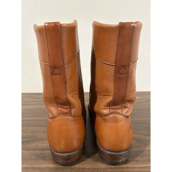 JS Justin Mens 8.5D Leather Cowboy Western Boots Cognac Brown 50012 Vintage
