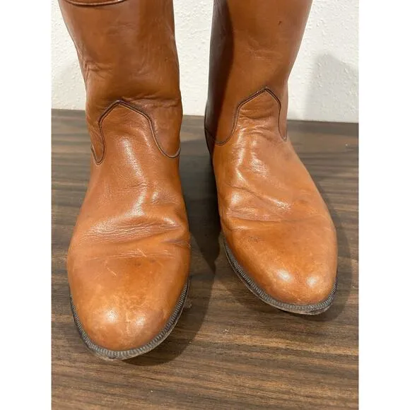 JS Justin Mens 8.5D Leather Cowboy Western Boots Cognac Brown 50012 Vintage