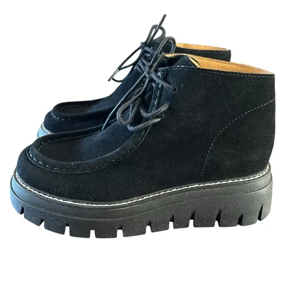 J/Slides Treasure Black Suede Square Toe Lace Up Ankle Boots NEW Size 7