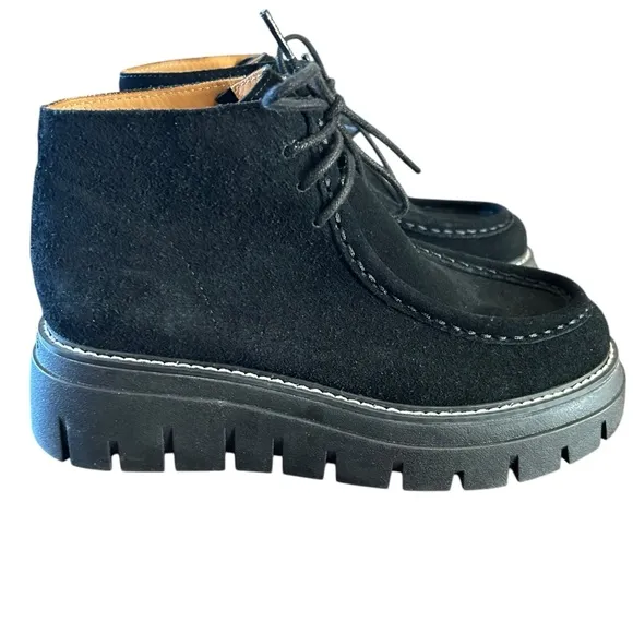 J/Slides Treasure Black Suede Square Toe Lace Up Ankle Boots NEW Size 7