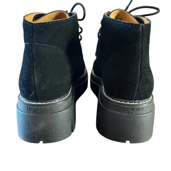 J/Slides Treasure Black Suede Square Toe Lace Up Ankle Boots NEW Size 7