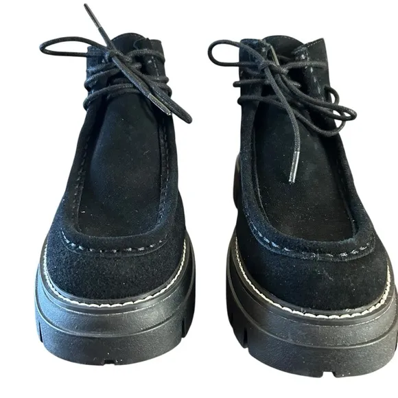 J/Slides Treasure Black Suede Square Toe Lace Up Ankle Boots NEW Size 7