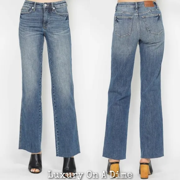 Judy Blue Tummy Control Jeans Mid-Rise Slim Fit Waist Straight Leg Denim Pants