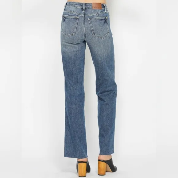 Judy Blue Tummy Control Jeans Mid-Rise Slim Fit Waist Straight Leg Denim Pants