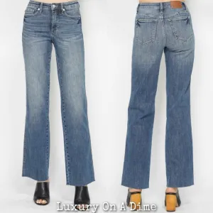 Judy Blue Tummy Control Jeans Mid-Rise Slim Fit Waist Straight Leg Denim Pants