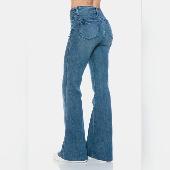 Judy Blue Tummy Control Mid-Rise Jeans Slim Fit Tapered Flare Cut Denim Pants