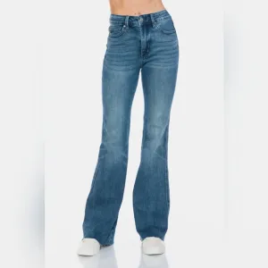 Judy Blue Tummy Control Mid-Rise Jeans Slim Fit Tapered Flare Cut Denim Pants