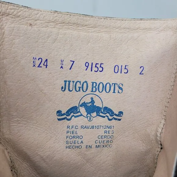 Jugo Western Cowgirl Boots Black Suede Gold Embossed Leather Womens sz 7 Floral