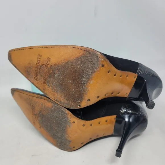 Jugo Western Cowgirl Boots Black Suede Gold Embossed Leather Womens sz 7 Floral