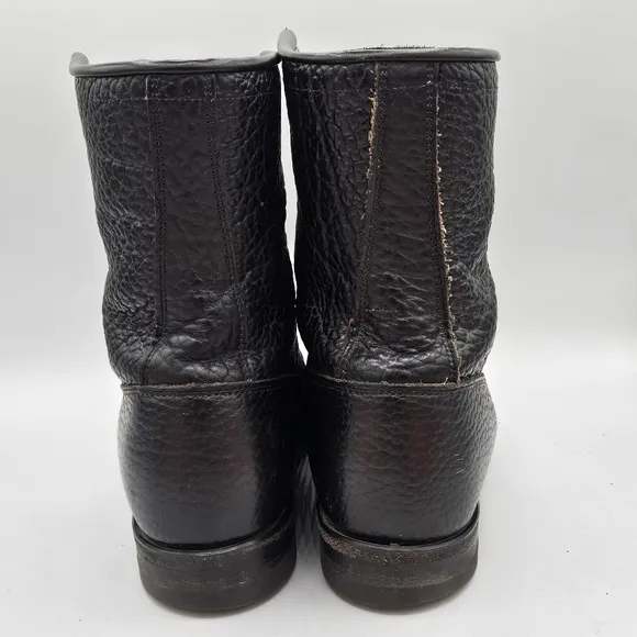 Justin 90s L522 Bullhide Western Lacer Boots  Size 6.5 D Pebbled Black Leather
