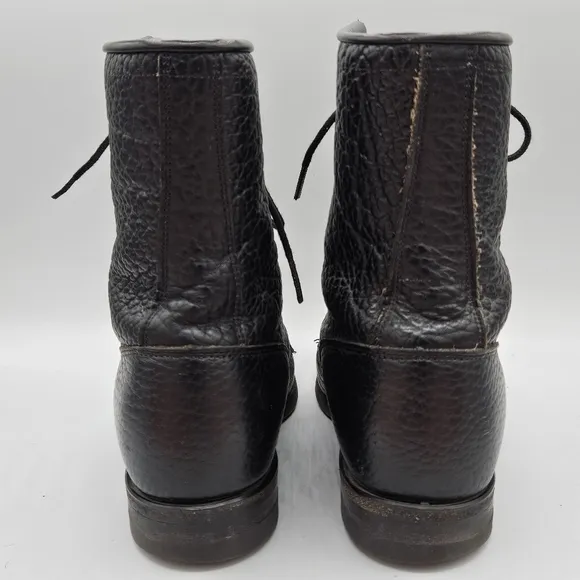 Justin 90s L522 Bullhide Western Lacer Boots  Size 6.5 D Pebbled Black Leather