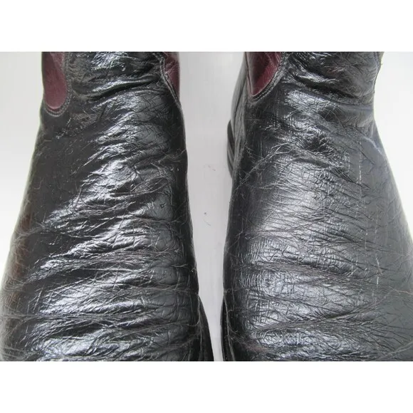 Justin Boots J2198 Vintage Burgundy And Black Smooth Ostrich Boots Size US 8 B