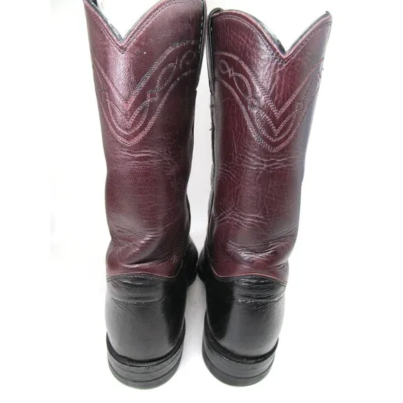 Justin Boots J2198 Vintage Burgundy And Black Smooth Ostrich Boots Size US 8 B