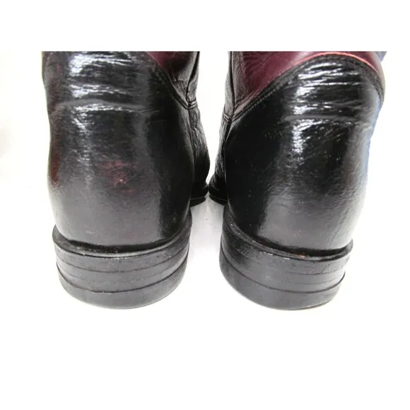 Justin Boots J2198 Vintage Burgundy And Black Smooth Ostrich Boots Size US 8 B